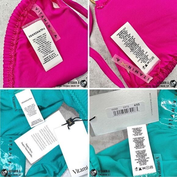 VITAMIN A SWIM BIKINI SET : MAGENTA COSMO TRIANGLE TOP + TURQUOISE MIDORI BOTTOM - Picture 15 of 16